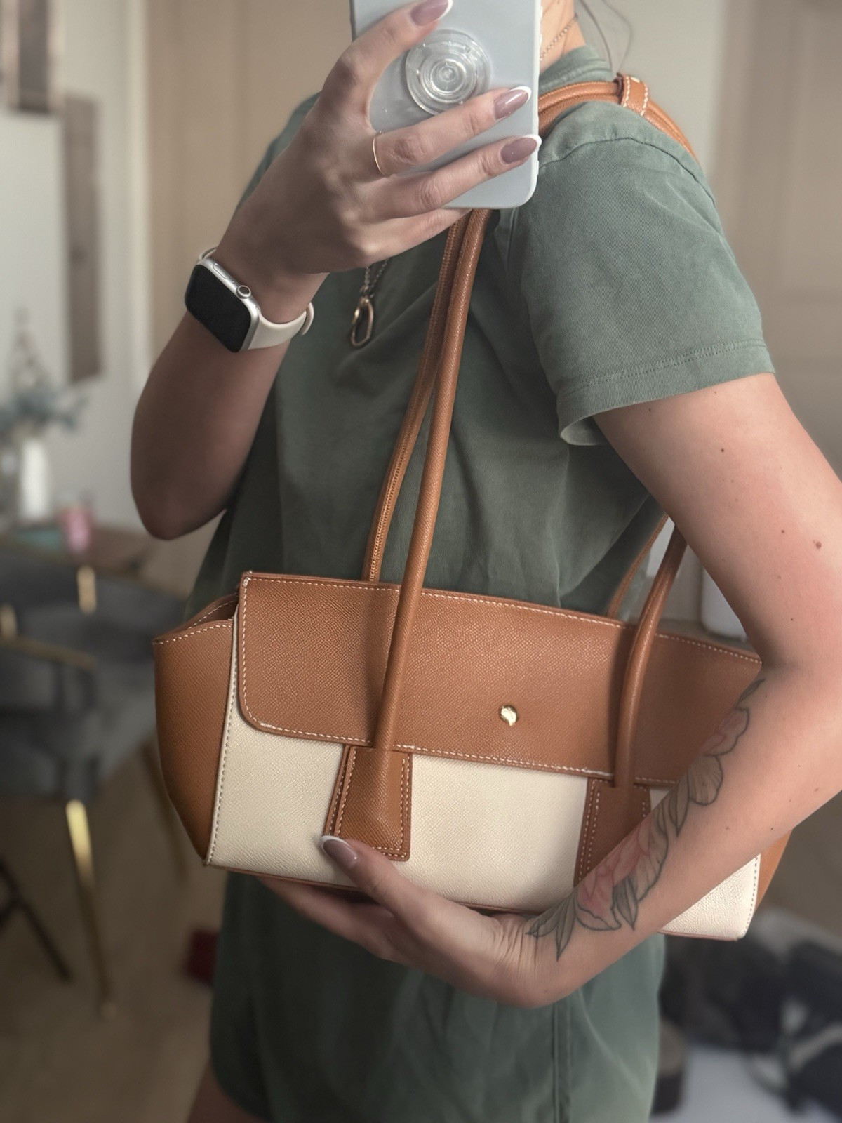 Summer Eco-Leather Shoulder Bag Beige & Brown Women’s