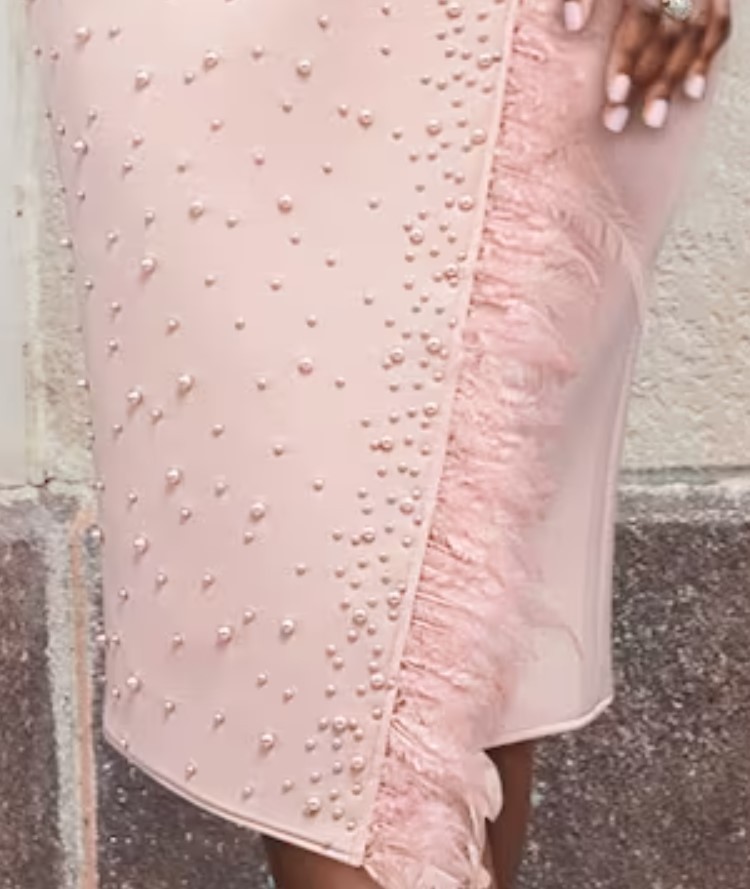 Sz 14 Ashro Pink Formal Wedding Church Levina Feather-Trim Studded Sheath Dress