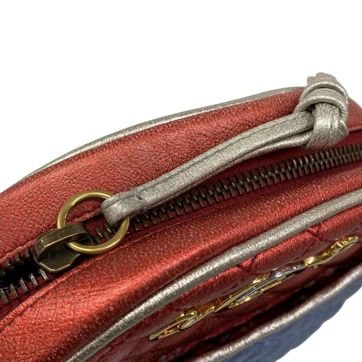 GUCCI Zumi Quilted Metallic Leather Mini Shoulder Bag Blue Red Silver Auth