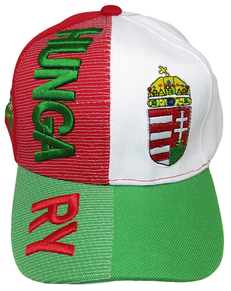 Hungary Country Green Red White Letter 3-D Patch On Side Embroidered Hat Cap