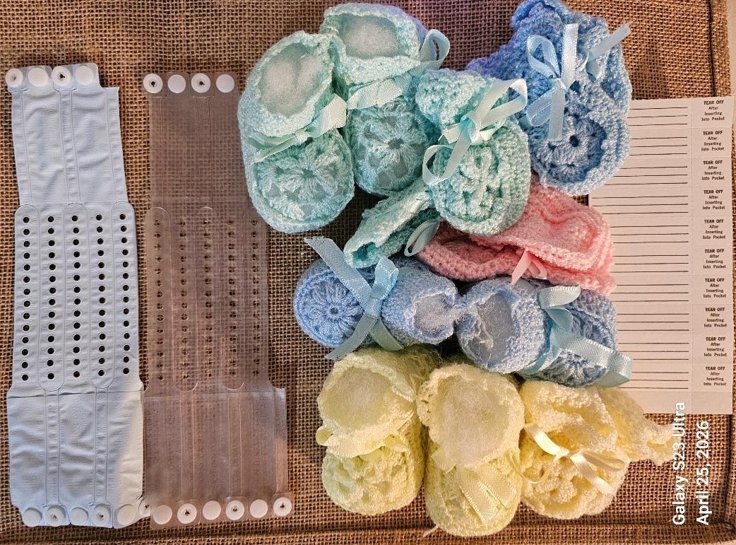Lot reborning booties, baby hospital bands, headbands