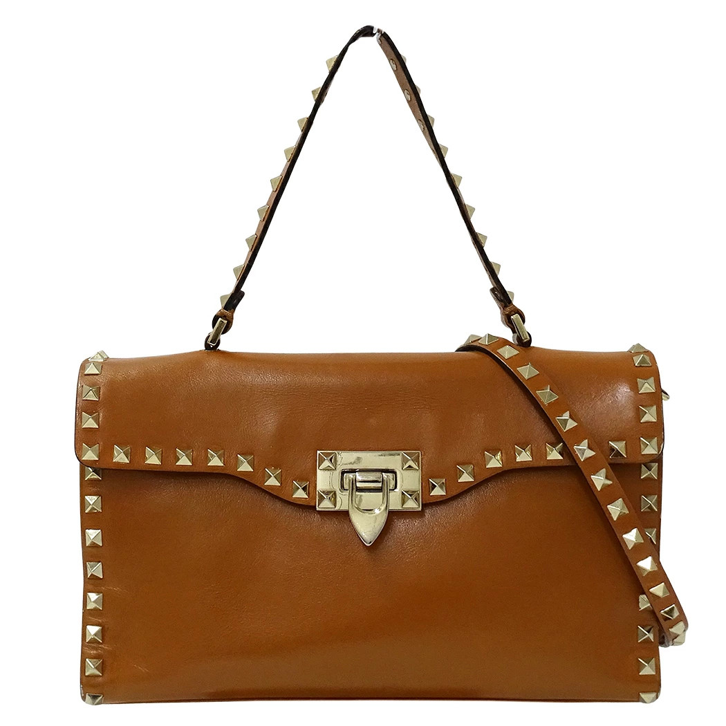 Valentino Garavani 2way Rockstud Leather Bag Camel Brown Shoulder Bag #BBB403