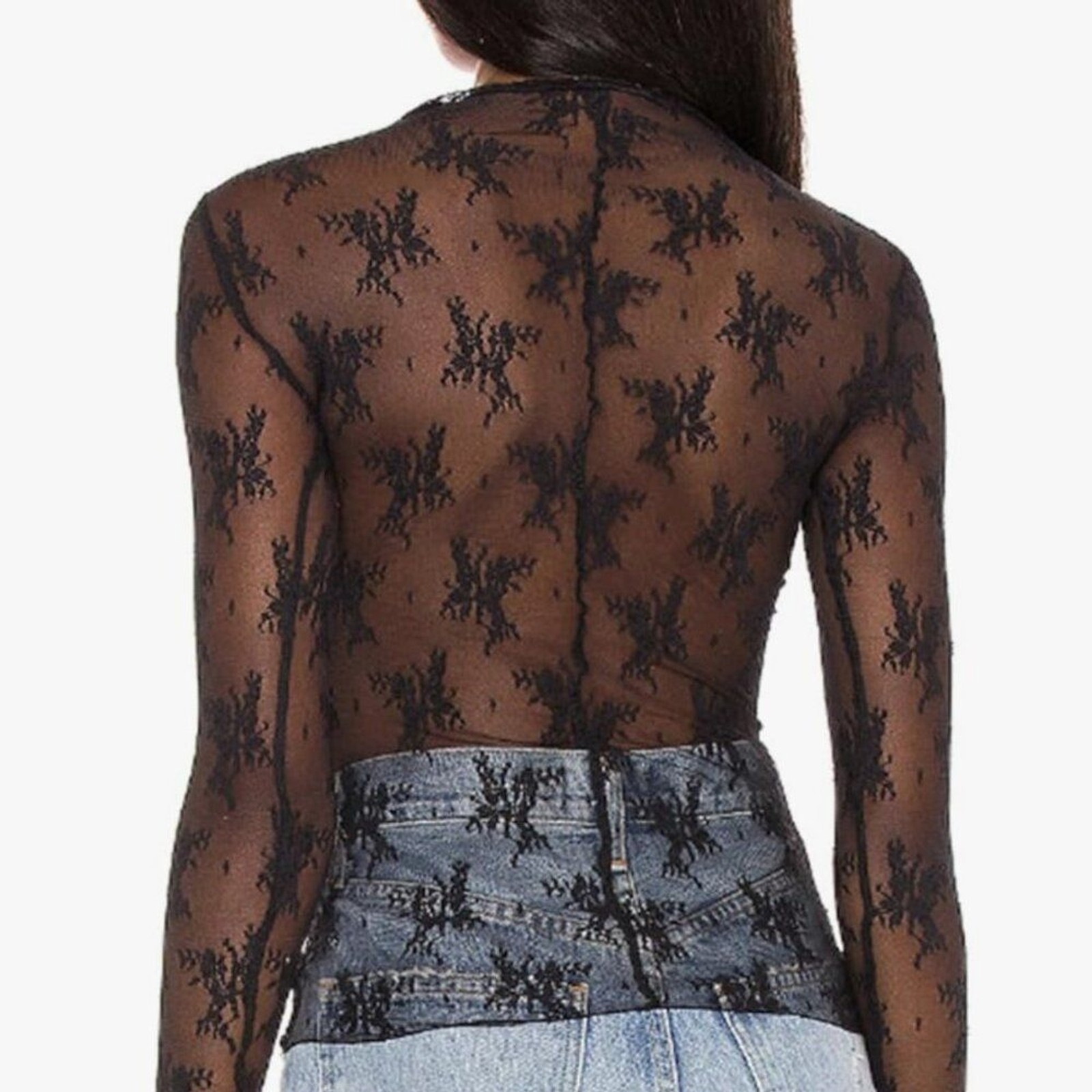 Black Top Embroidered Lace Sheer Long Sleeve Sz M Dark Fairy Whimsigoth