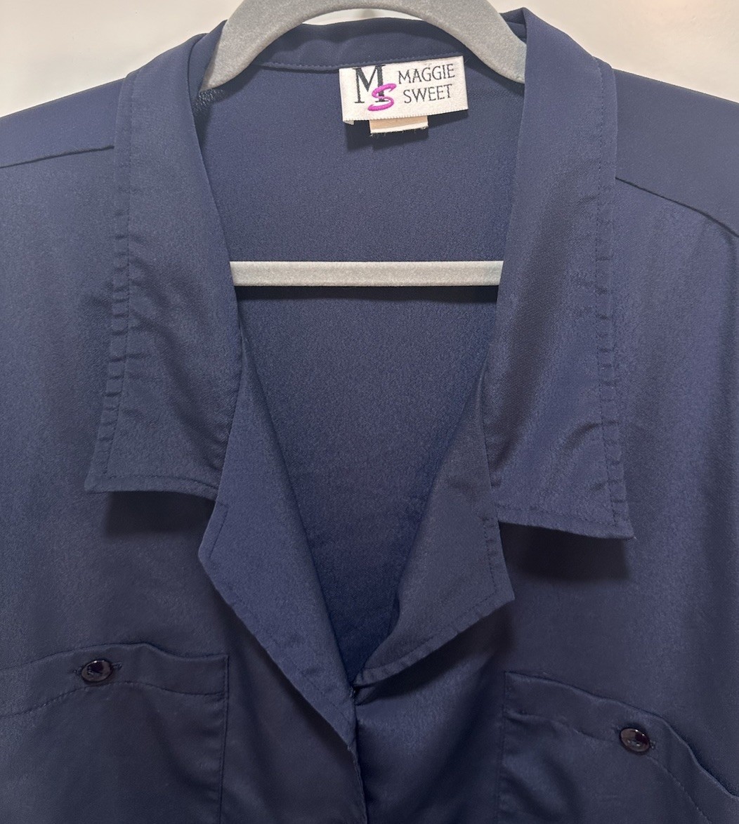 Vintage Maggie Sweet 3X Navy Blue Short Sleeve Camp Button-Up Blouse 80s-90s