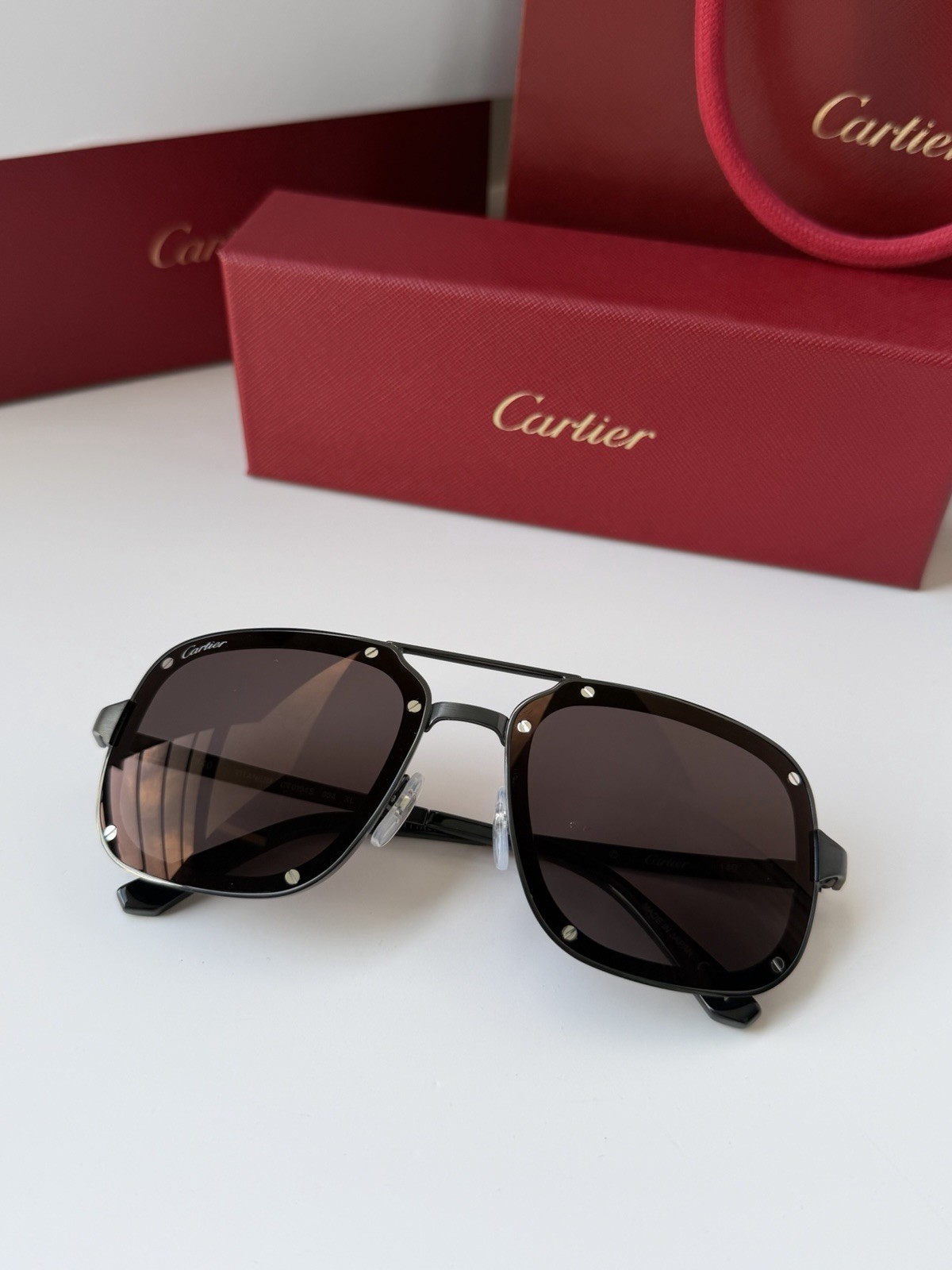 Cartier Santos Sunglasses CT0194S 004 Black Smoke Grey Light Mirror Navigator