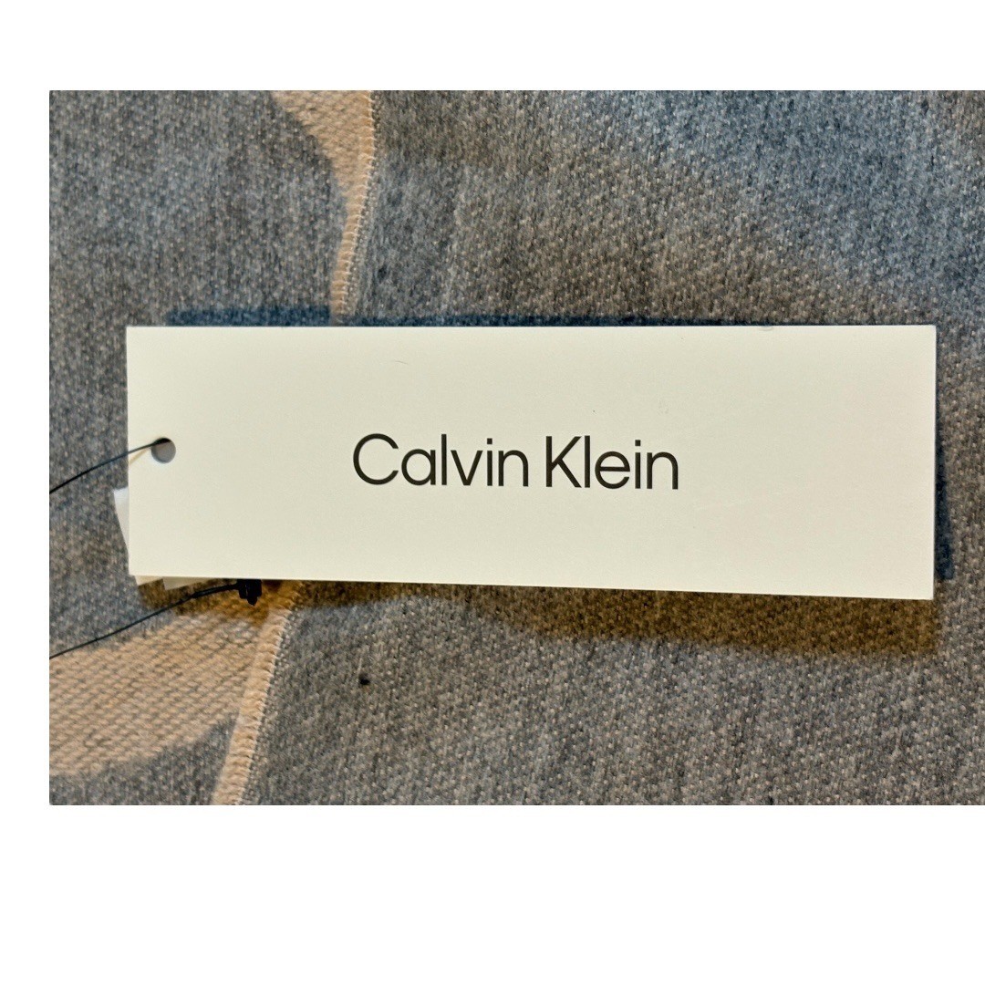 Calvin Klein Taupe Logo Oblong Blanket Scarf Acrylic Blend Women 76×24 NWT