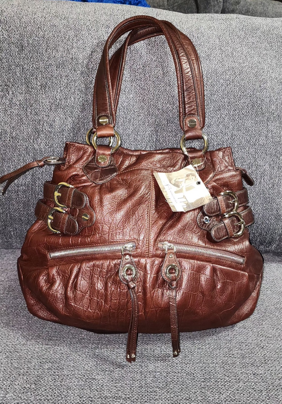 NWT B Makowsky Brandy Brown Eden Croco Zip Tote Hobo Bag Leather Purse $308
