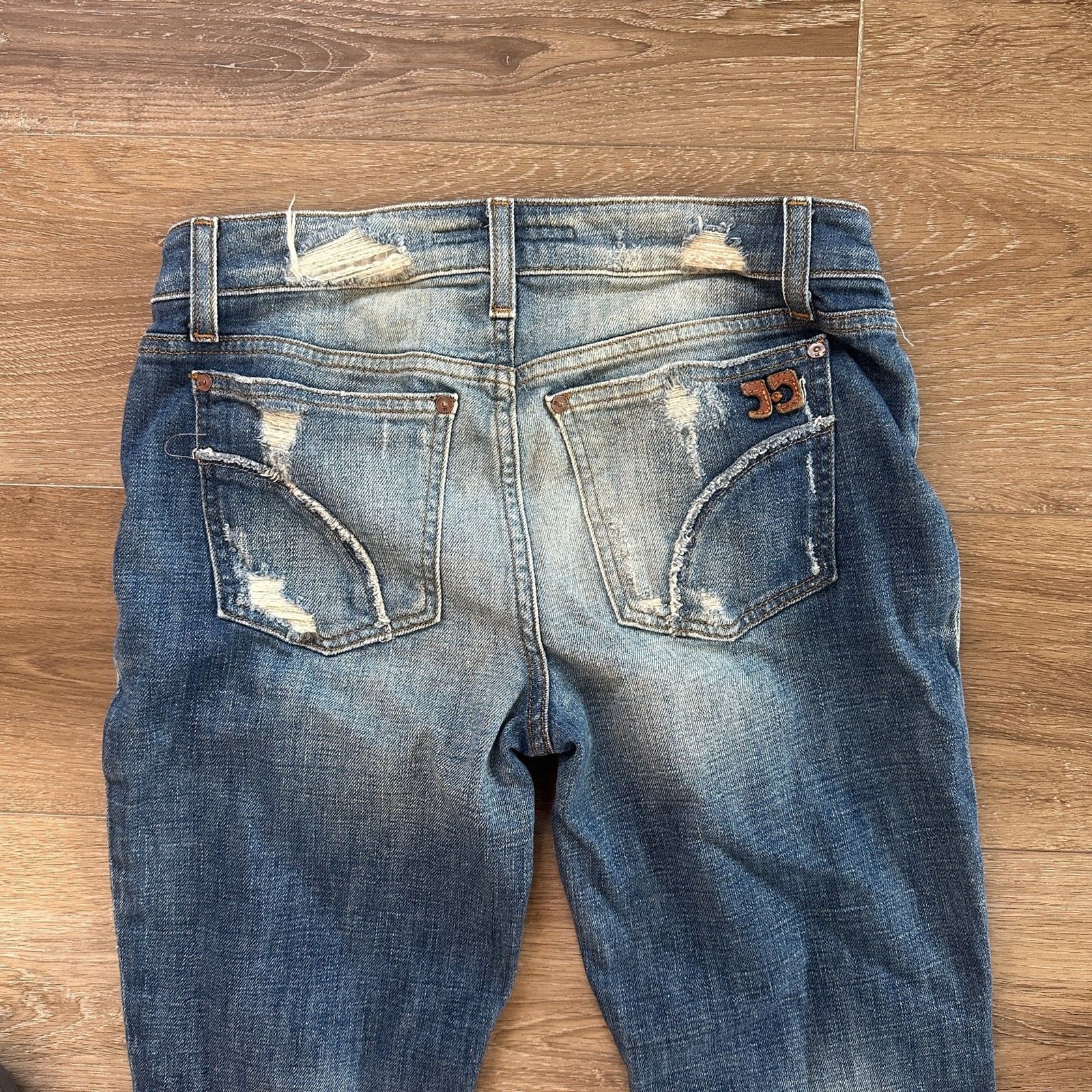 Distressed Raw Hem Bootcut Curvy Denim Jeans Phoebe Wash W28