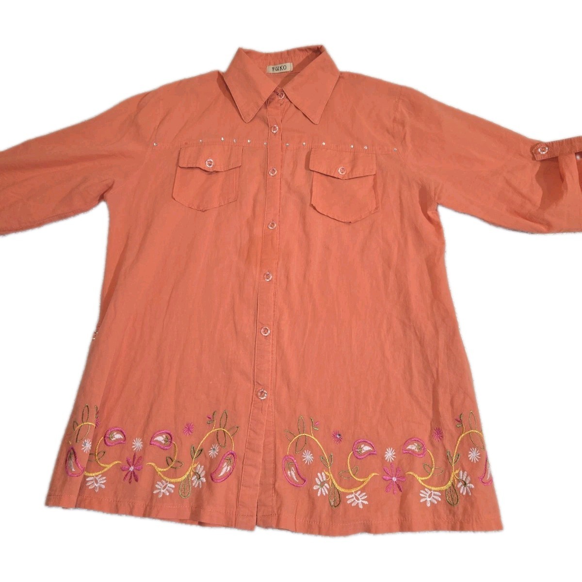 Yuko Blouse Sz L(see Measurements) Floral Embroidery Tunic Lenght Light…