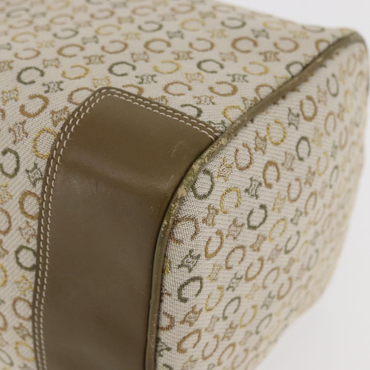 CELINE C Macadam Canvas Mini Boston Bag Khaki Silver Auth ep14462