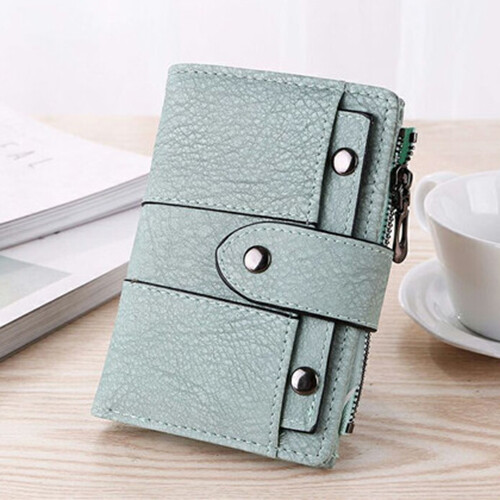 Women’s Vintage Bifold Wallet with Hasp Studded Leather Mini Handbag Card Holder