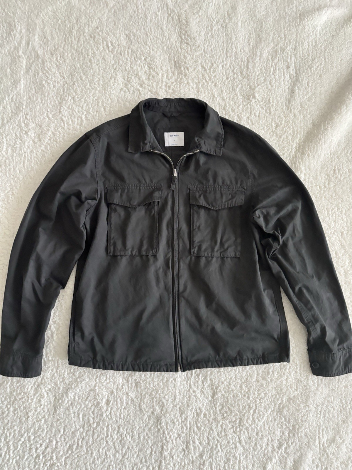 Old Navy Men’s Charcoal Zip-Up Shirt Jacket L Utility Chore Coat Soft Twill