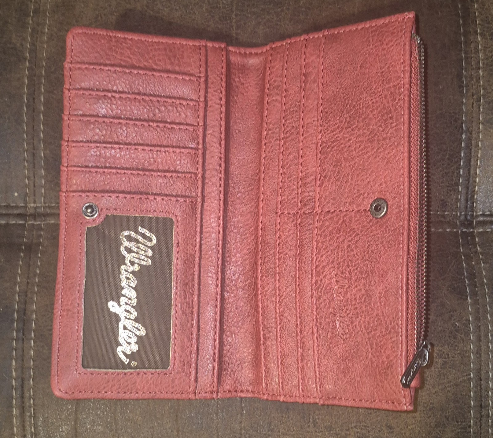 Wrangler Zip-Around Wallet Red Floral Western Credit Card Folding Inner Pockets