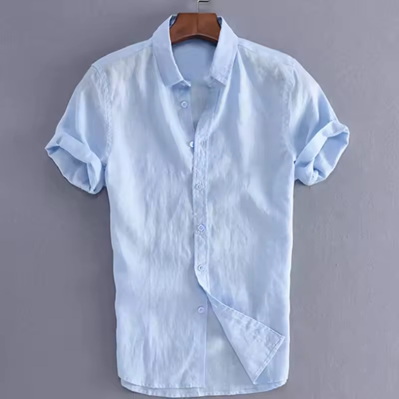 Men’s Summer Cotton Linen Short Sleeve Shirt Casual Solid Button-Down M-3XL