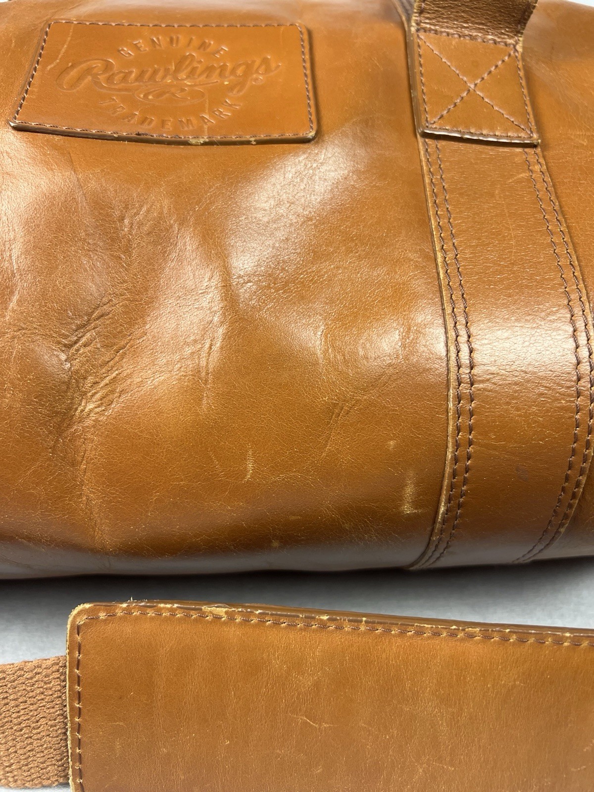 Rawlings Genuine Brown Leather Duffle Bag Shoulder Strap Inner Pockets READ
