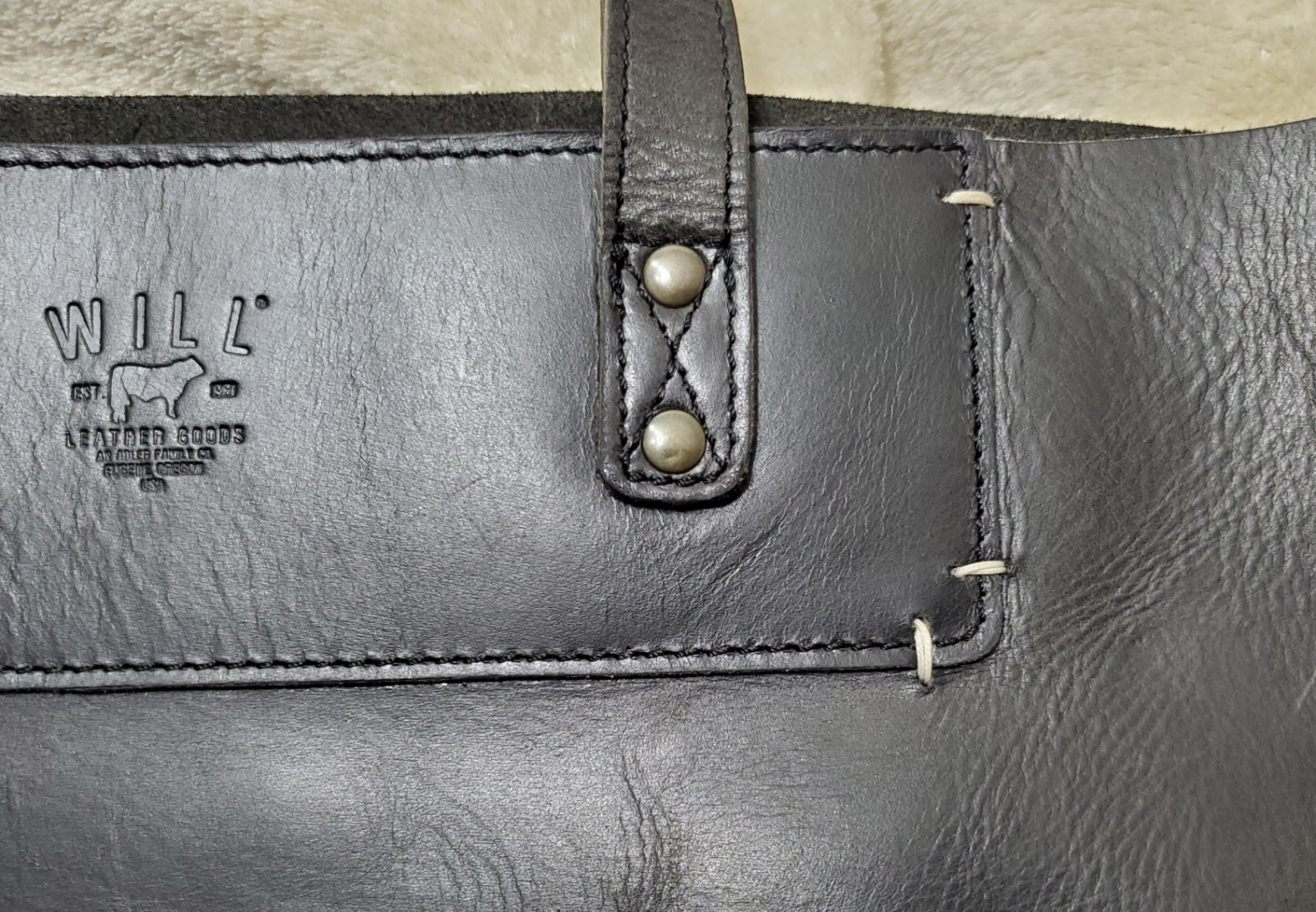 XLarge Will Leather Goods BLACK GENUINE LEATHER SHOULDER BAG HANDBAG PURSE TOTE