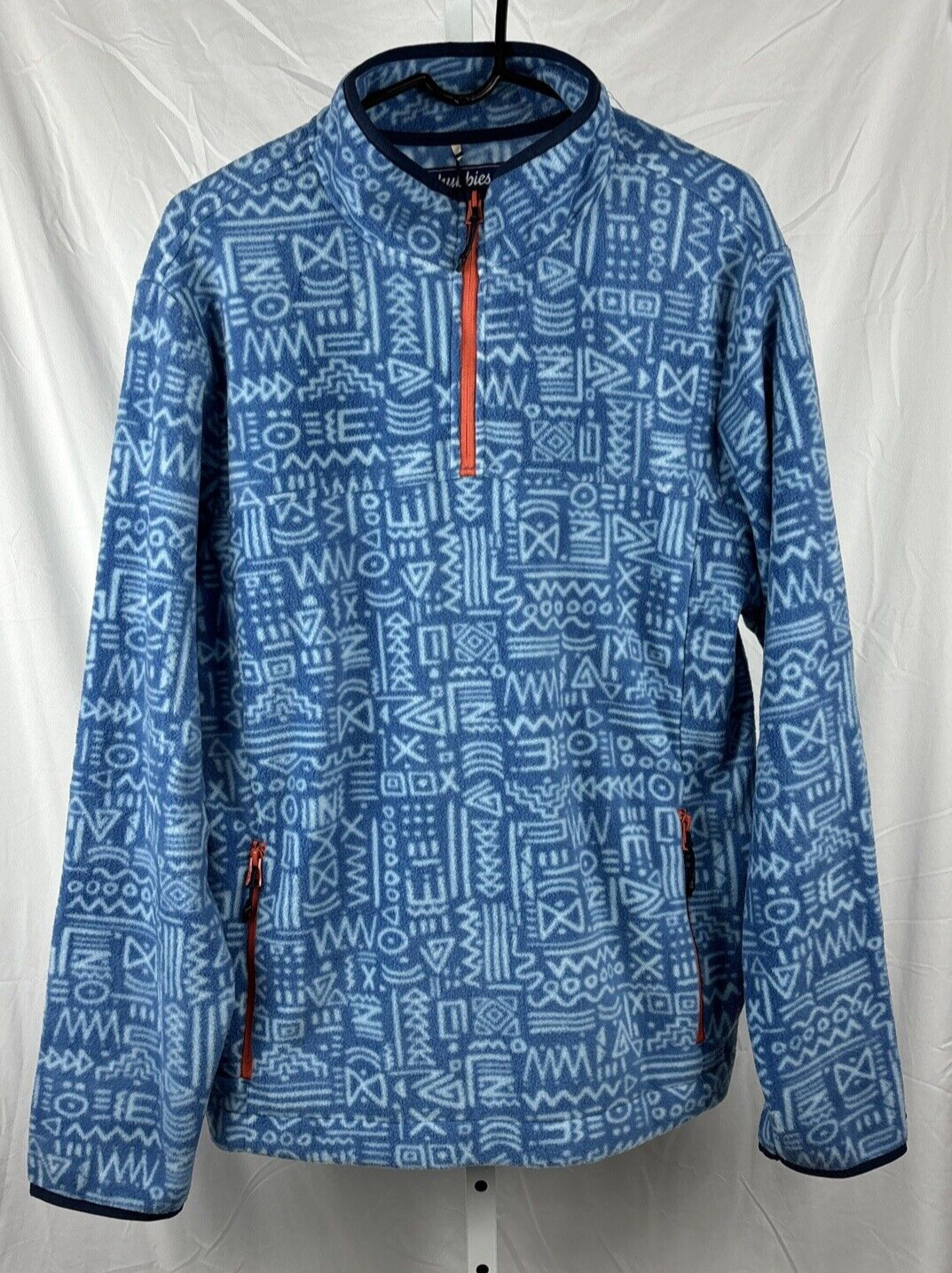 Chubbies 1/4 zip Fleece Jacket Men’s XL Blue Sketch w/Orange zippers Golf NWT