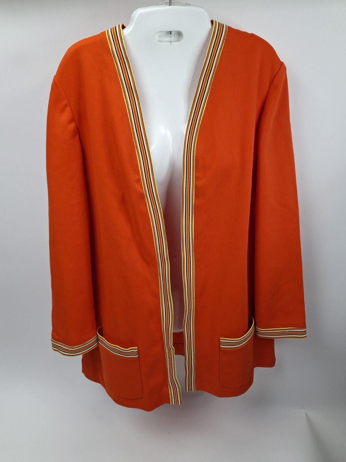 Vintage Act III Tunic Shracket Orange Stretch Open Front L USA Retro Mod 60s 70s