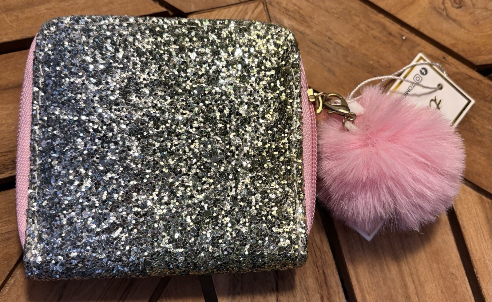 NWT Glitter Wallet Silver Gold Pink Girls Pom Pom Special Occasion