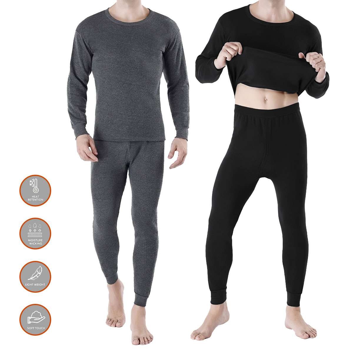Men’s Fleece Lined Long Johns Thermal Underwear Base Layer Set for Cold Weather