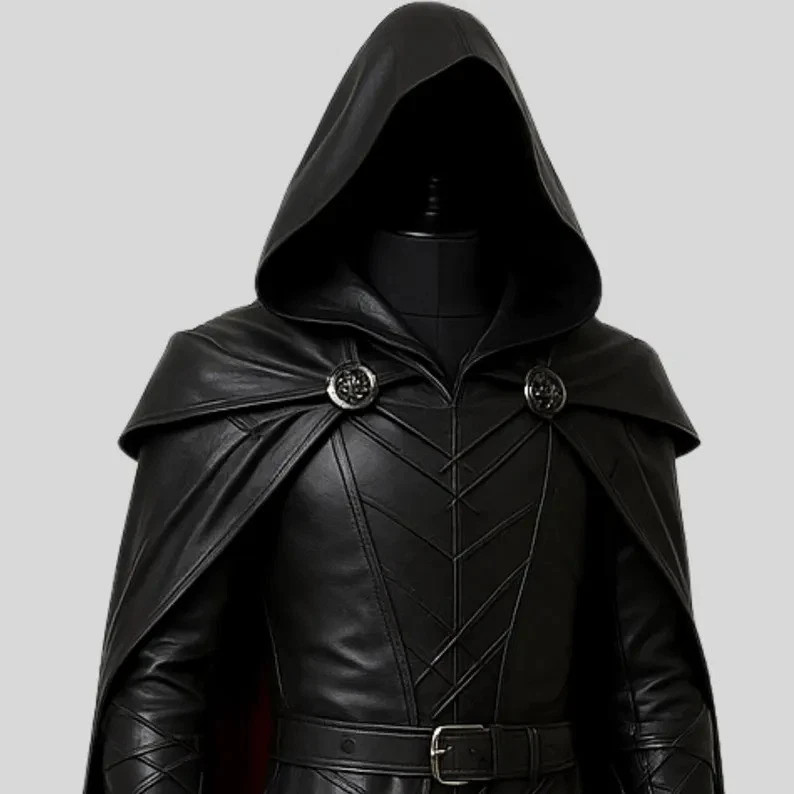 Leather Cloak Gothic Armor – Handmade Black Medieval Cape, LARP Knight Cosplay