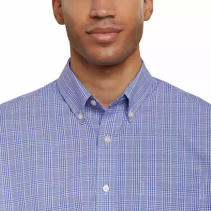 Kirkland Signature Men’s Traditional Fit Dress Shirt, Blue/White Plaid