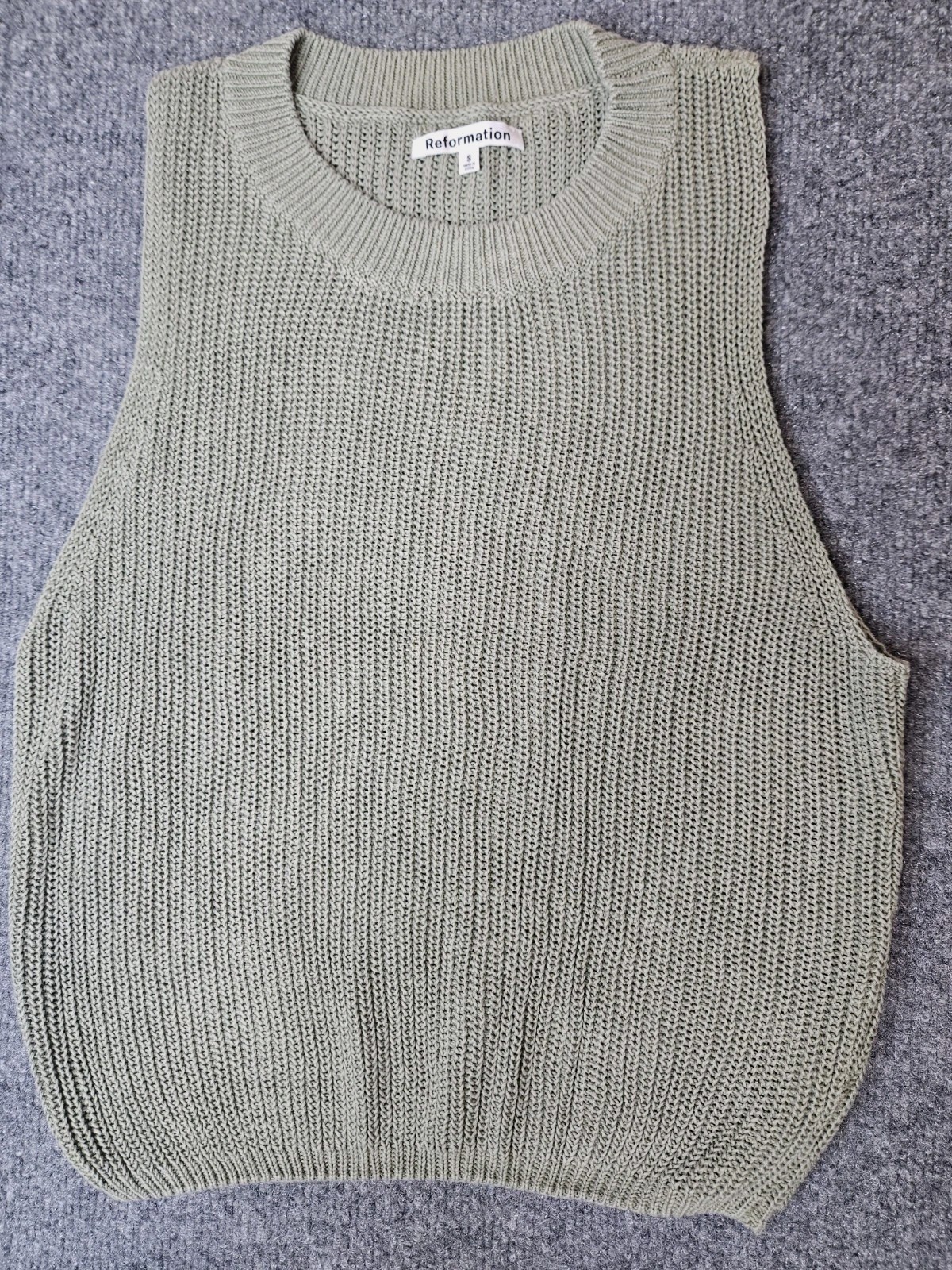 Reformation Shaker Knit Sleeveless Sweater Sage Green Size Small Coastal Earthy