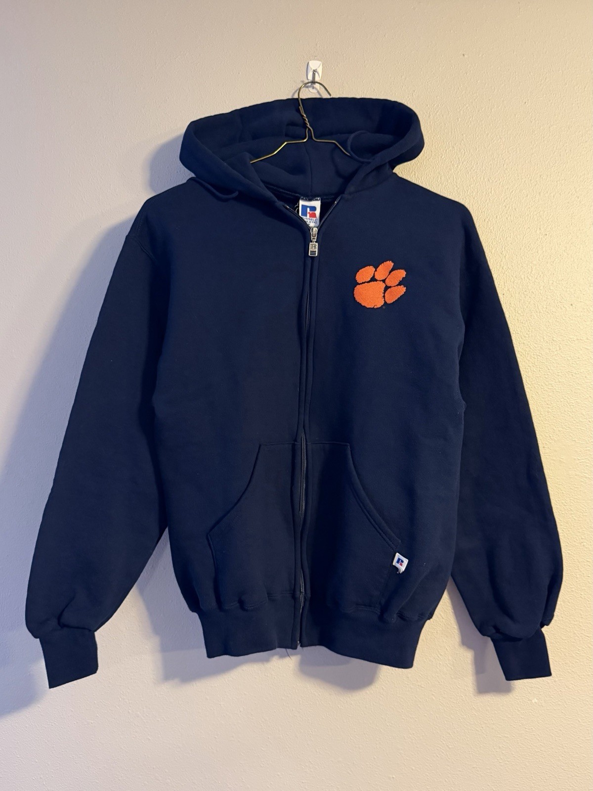 Vintage 90s-Y2K Russell Athletic Navy Blue Zip Up Hoodie Size Medium Clemson