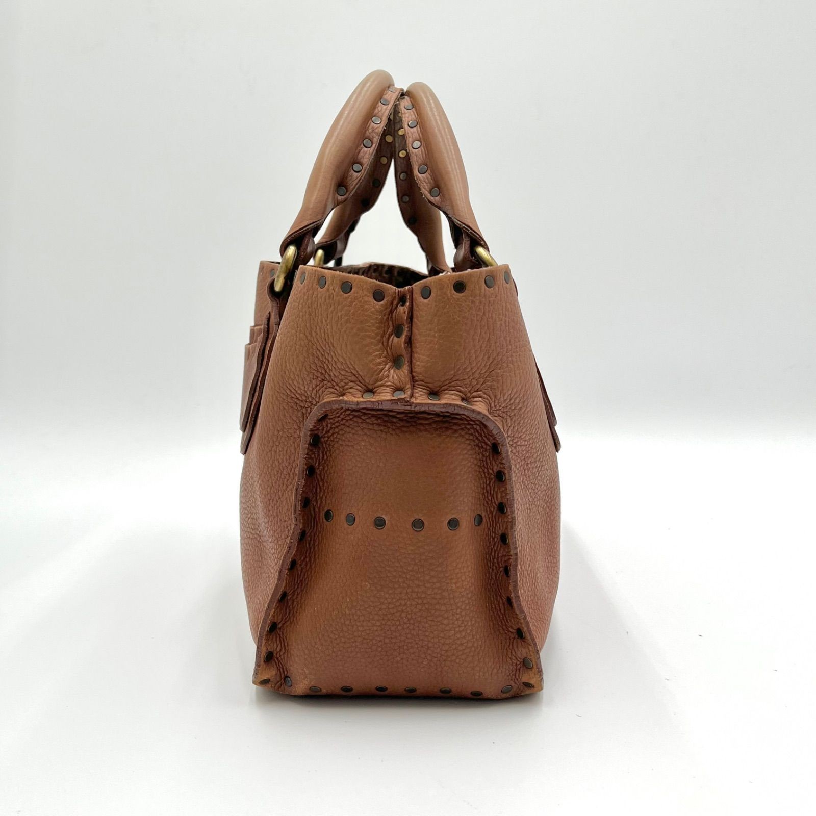 Auth Celine Boogie Bag Y2K Studded Leather Handbag, Brown 2Y9364