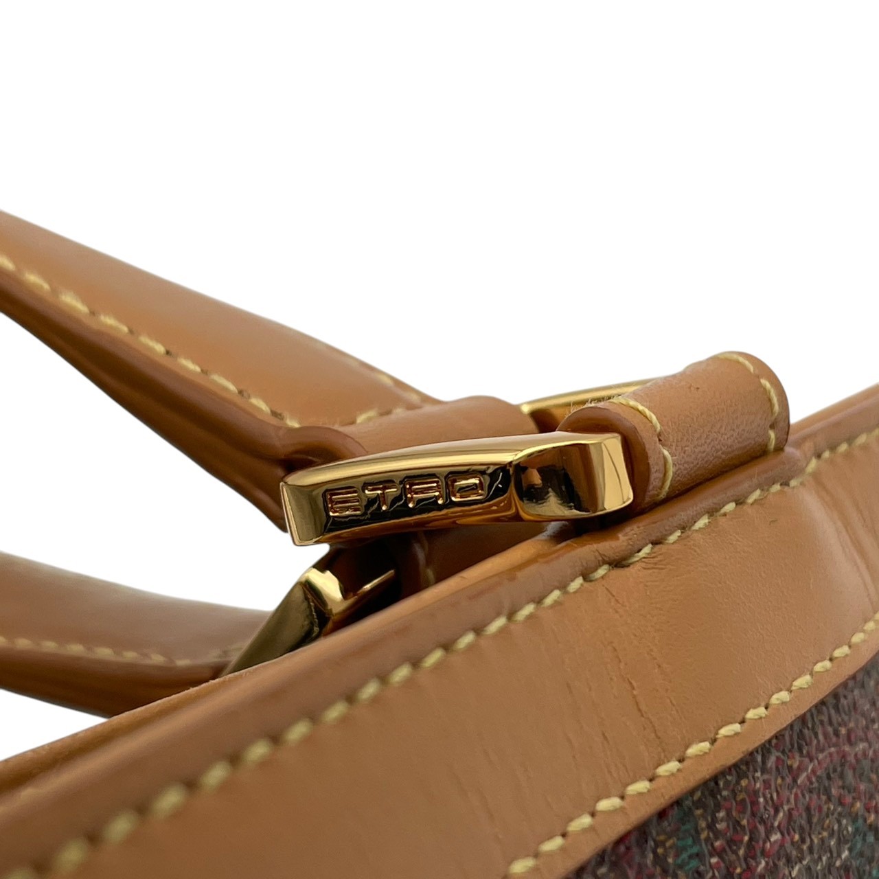 Authentic ETRO Paisley Pattern Tote Bag PVC Leather Light Brown Italy