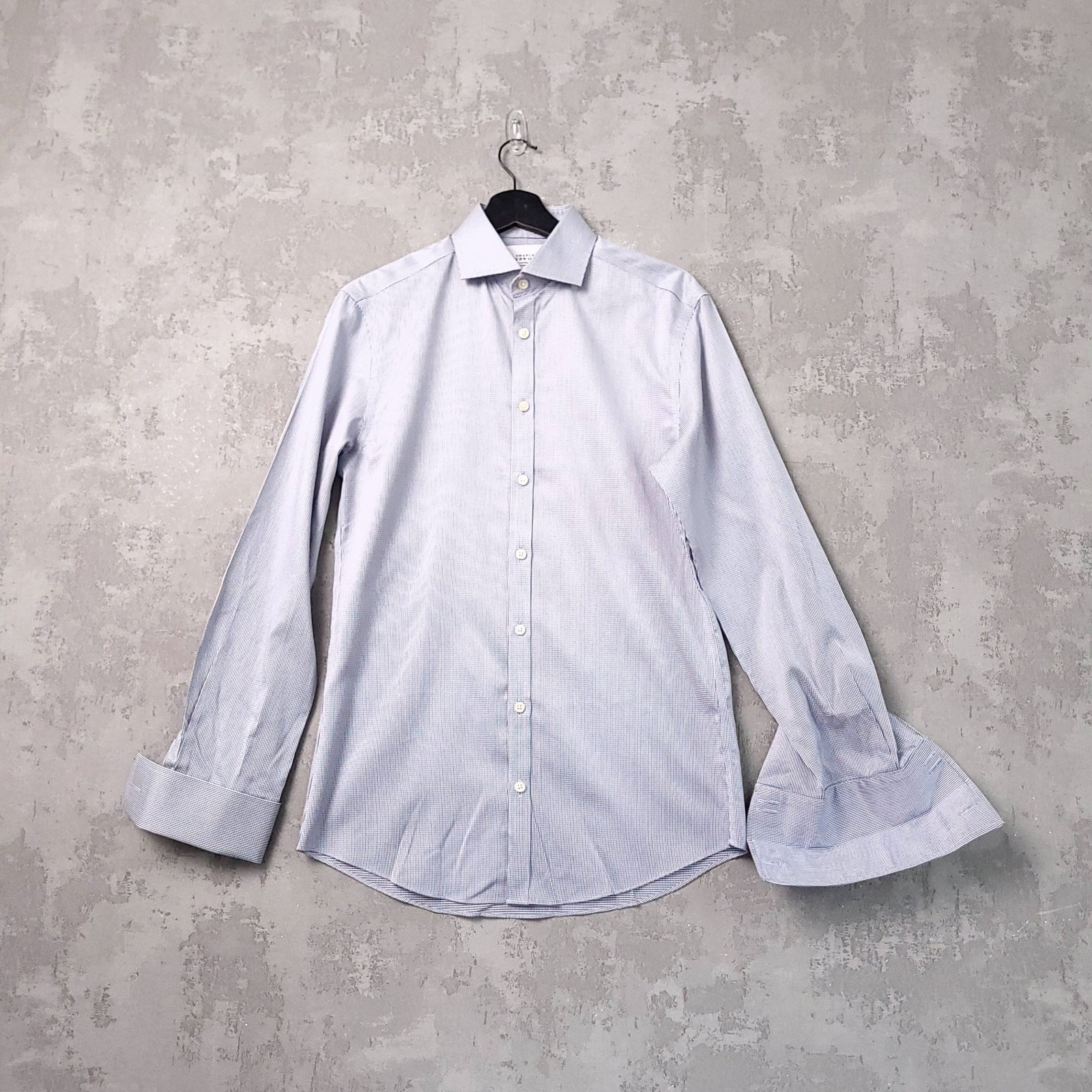Charles Tyrwhitt Shirt Mens 15 Extra Slim Fit Blue Check Non Iron Double Cuff
