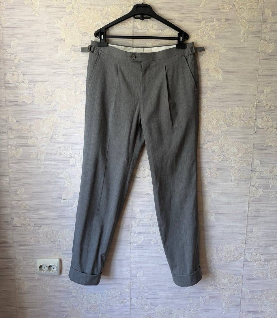 CAVOUR Men’s Gray Dress Pants 48 Regular Wool Cotton Pleated Cuffed Pockets