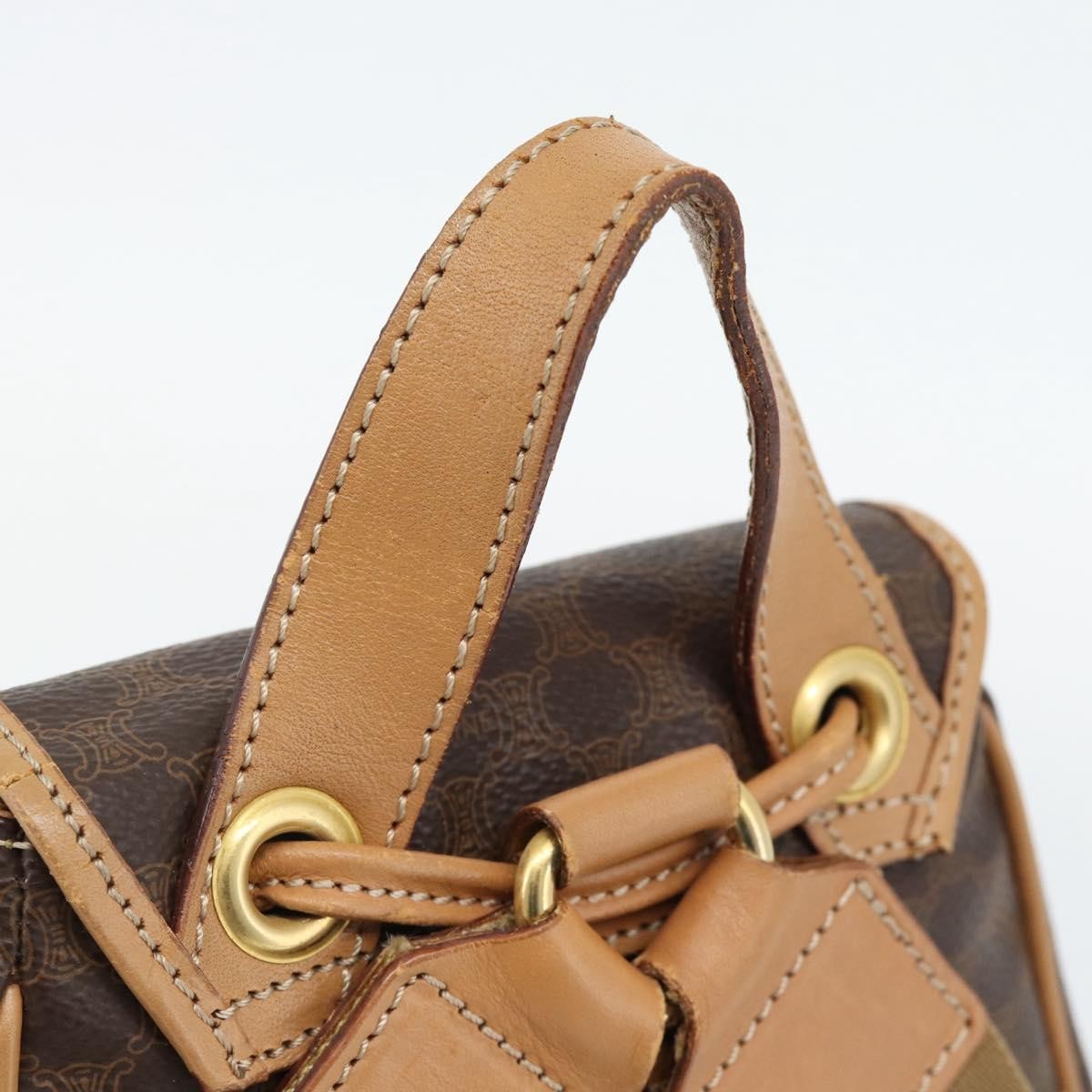 CELINE Macadam Canvas Backpack PVC Leather Brown Gold Auth 182528A