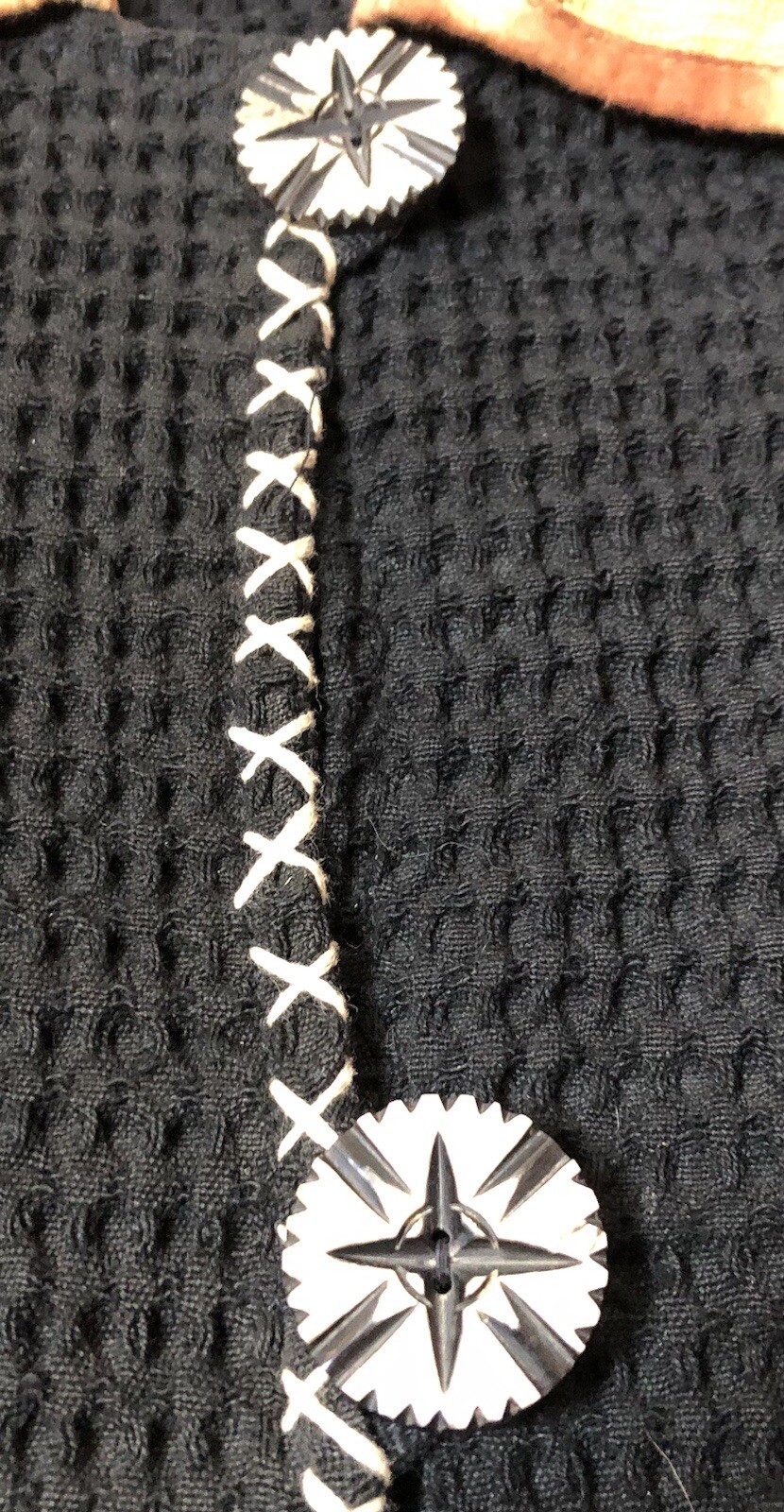Vtg Waffle Knit Cardigan Jacket Women’s L Black Button Up Pockets Tribal Goth