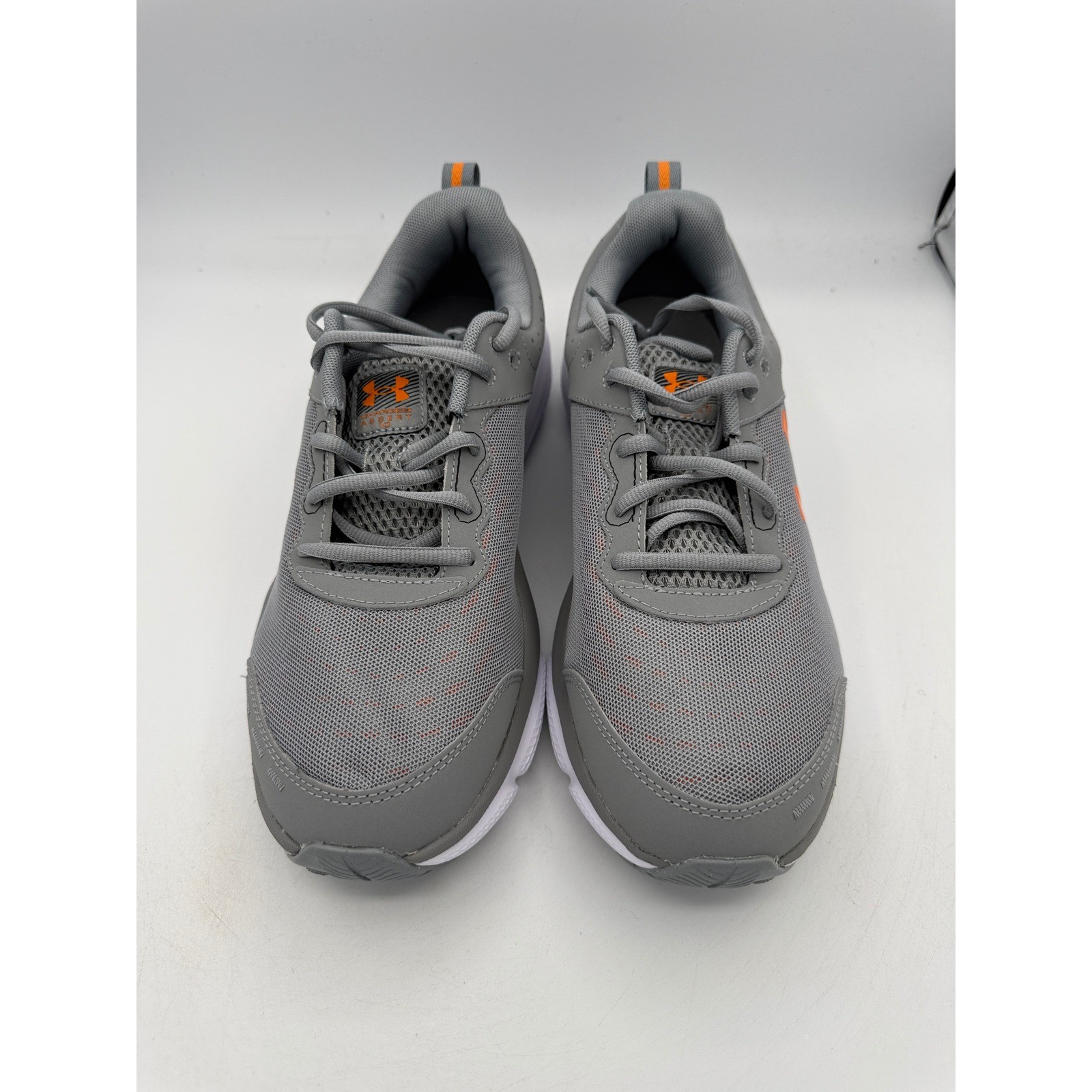 Under Armour Charged Assert 10 Mens 11.5 Grey Orange Running Shoes 3026175-105