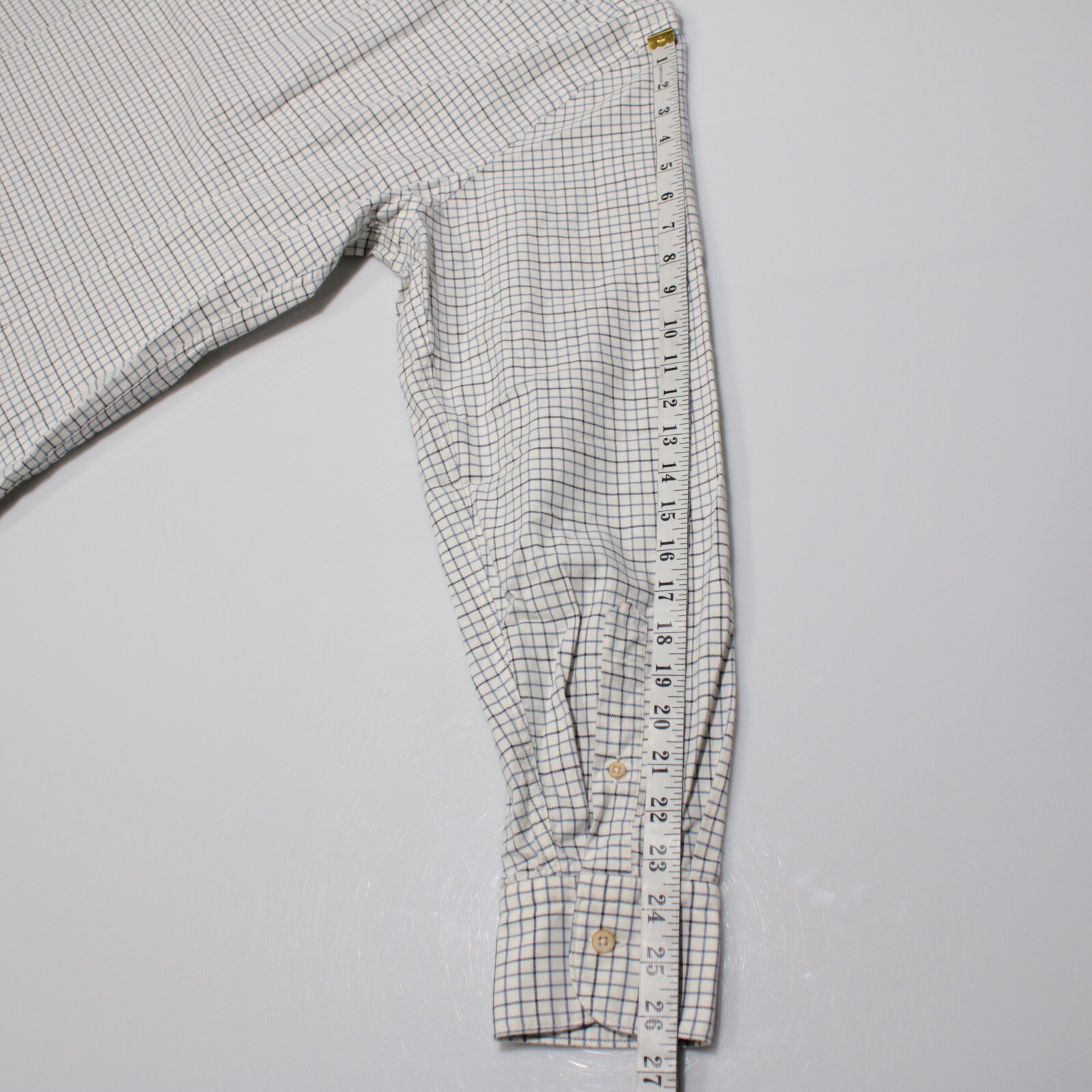 GMF NWOT Dress Shirt Size 44 17.5 in White with Blue Check 100% Cotton