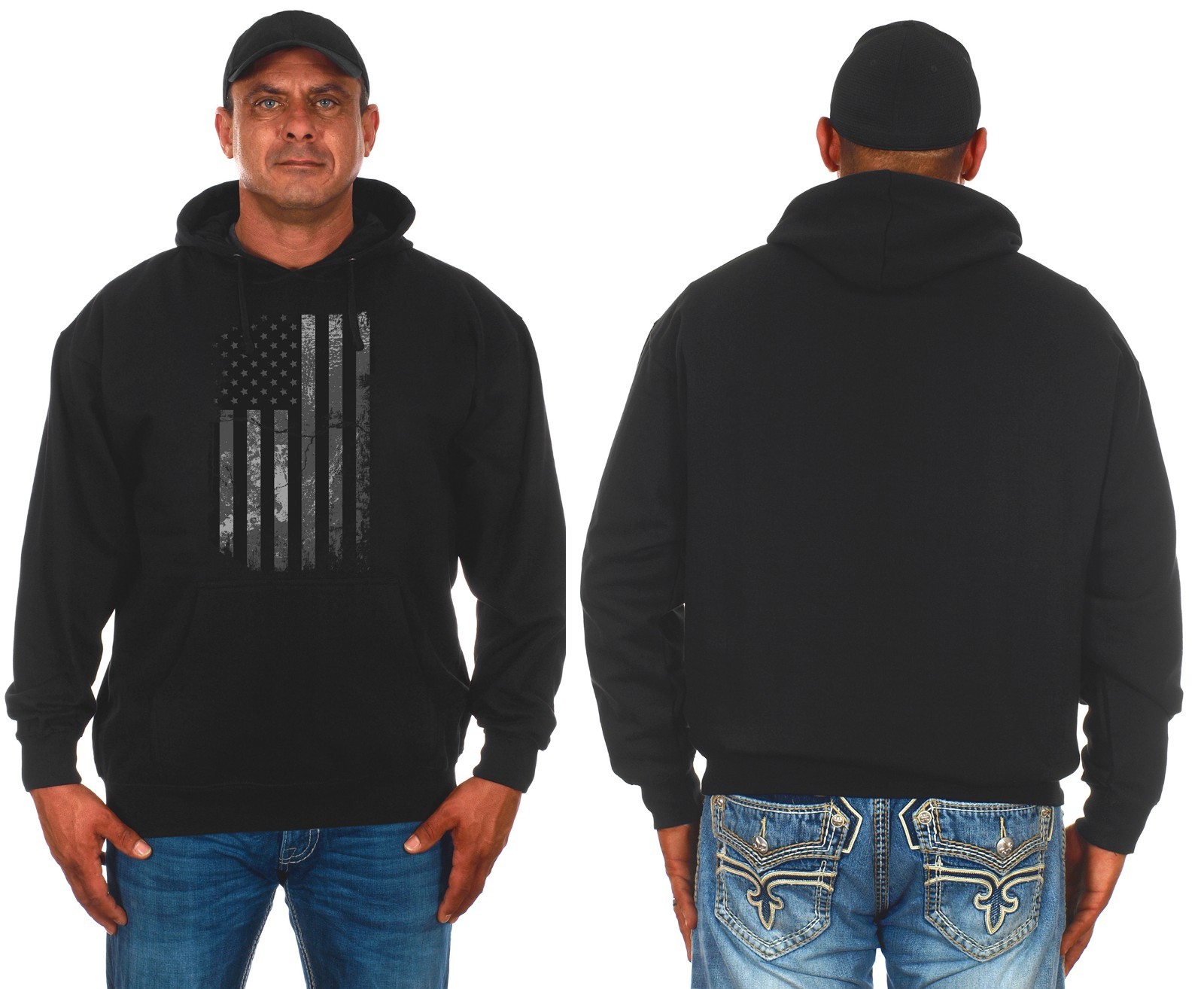 Men’s American Flag Pullover Hoodie Sweatshirt Distressed USA Design