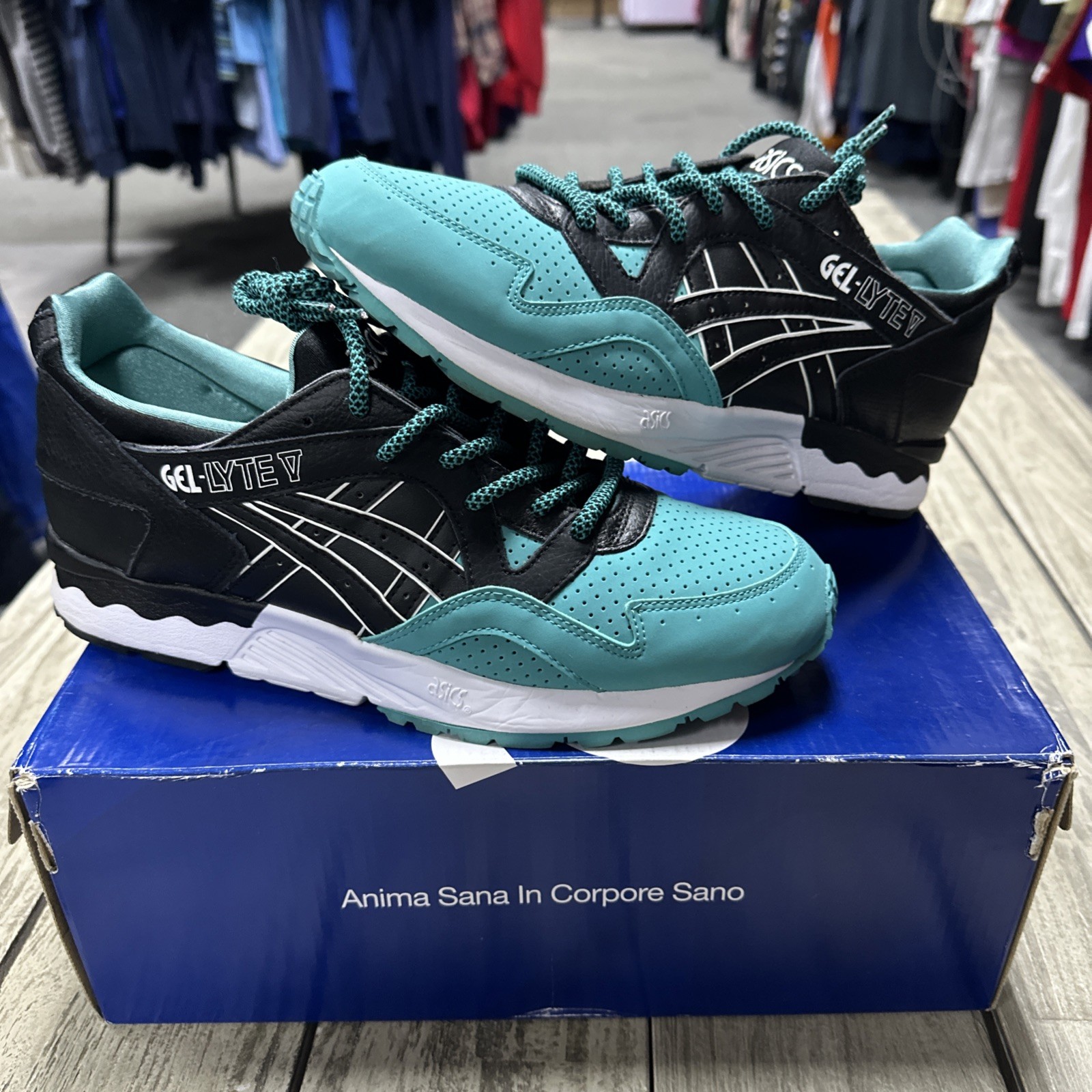 Size 10 – Asics Gel-Lyte V 50/50 Sneakers Latigo Bay/Black/ H5V2L 8990