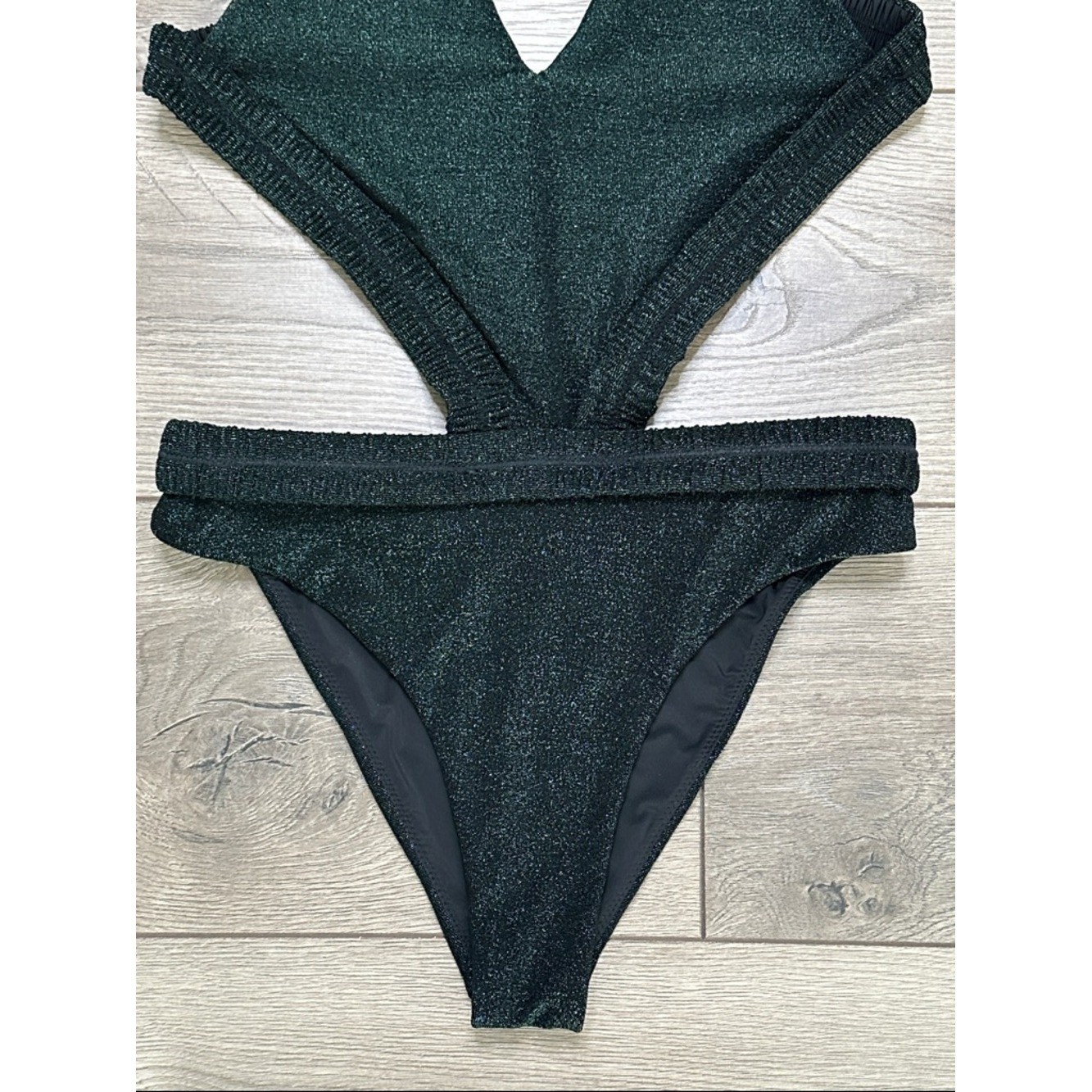 Devon Windsor Yara Shimmer Cutout One Piece Swimsuit Midnight Green Size XS