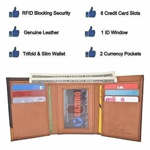 Cazoro Men’s Wallet RFID Genuine Leather Slim Trifold with ID Window and Card Sl