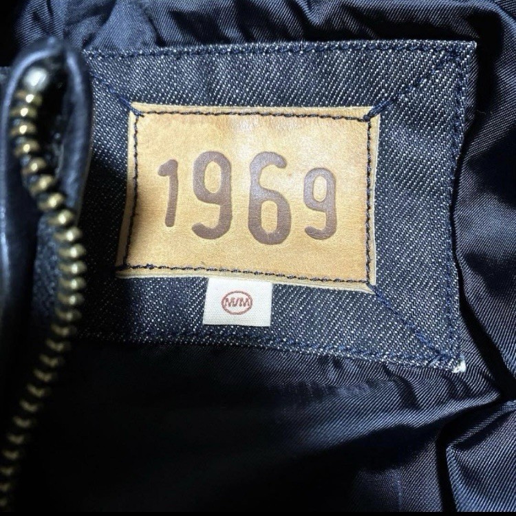 00s GAP 1969 Leather Denim Hybrid Jacket M Cowhide Padded Sleeve Archive Y2K