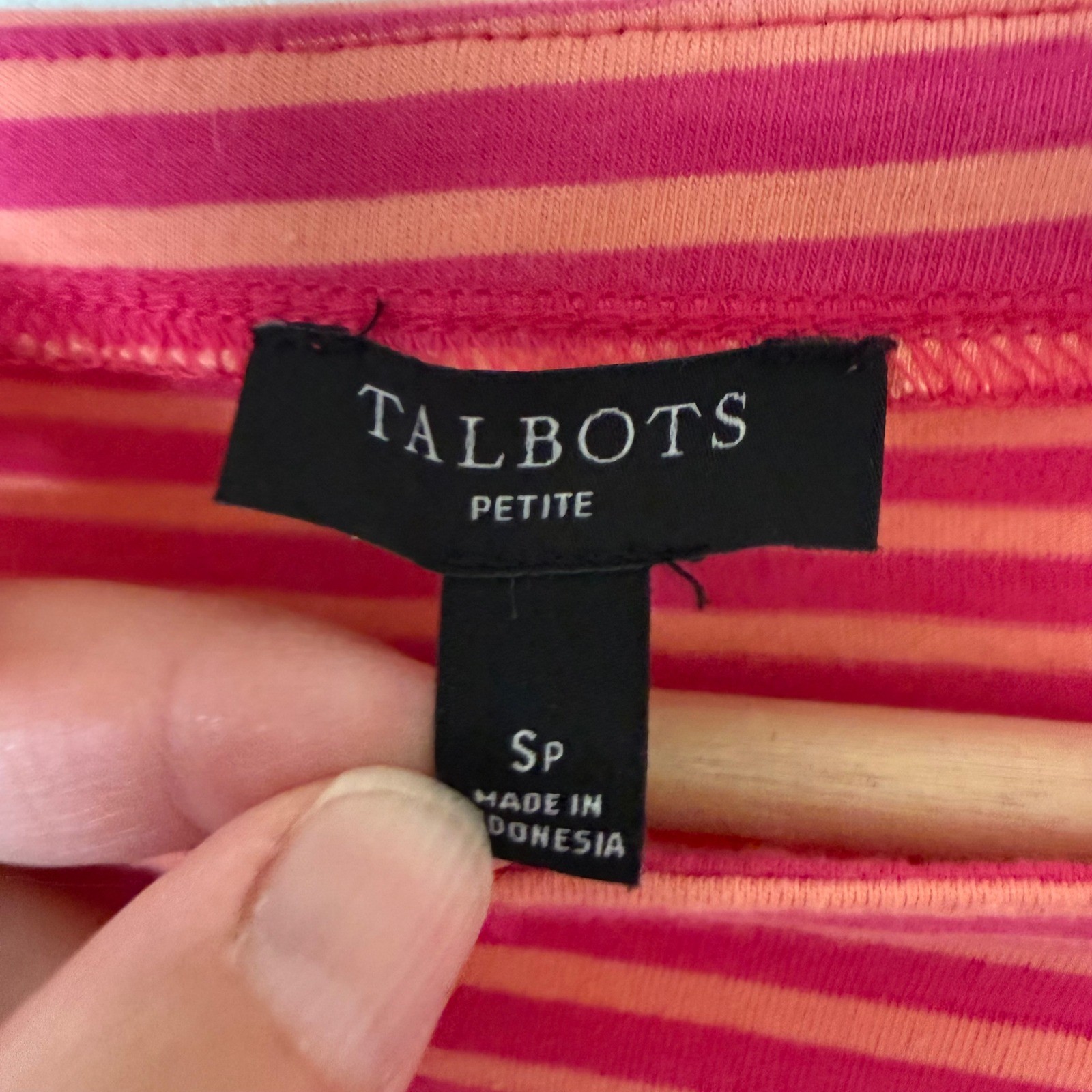Talbots Striped Boatneck Top Women SP Pink Orange Excellent 3/4 Sleeve Button