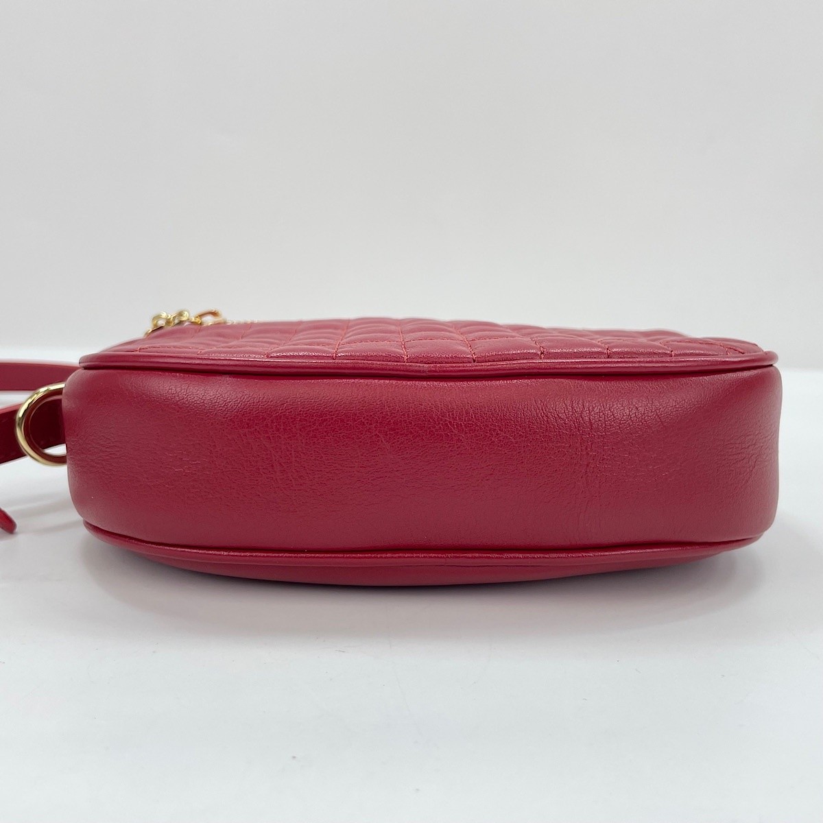 Authentic CELINE Leather C-charm small Shoulder Bag Red WS30135