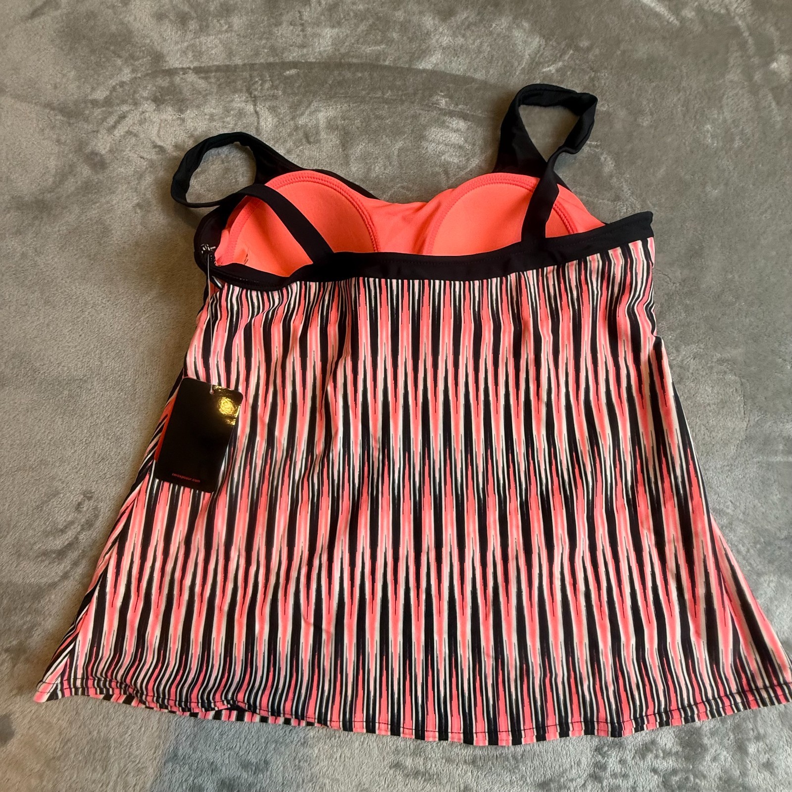 NWT ZeroXposur Starfish Tankini Top Size 16 Pink Black Striped Swim Top UPF 30+