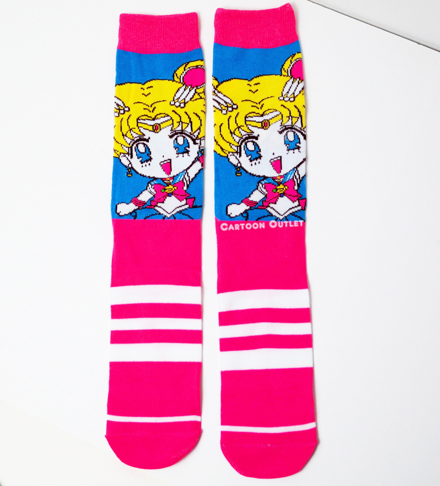 Sailor Moon 5 Pair Crew Socks Stripped Birthday Gift Fits Shoe Size 8 – 12 New