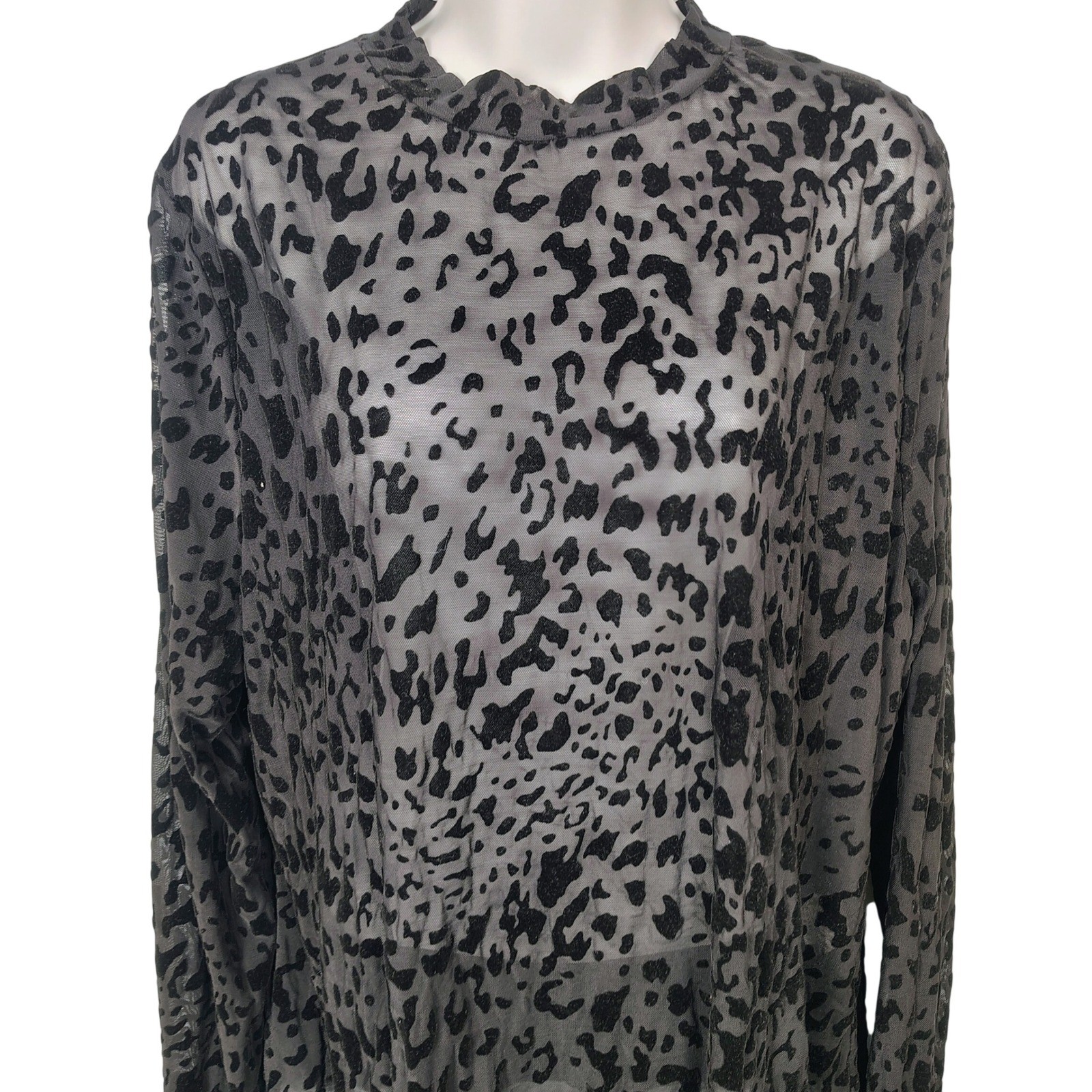 Curve 4XL Black Leopard Print Sheer Mesh Mock Neck Top romantic vampire goth