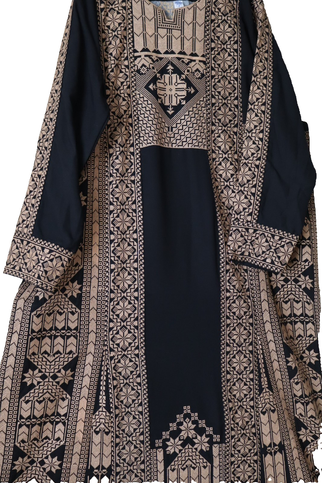Traditional Palestinian / Jordanian Embroidered Thobe Kaftan Dress Black -Houda
