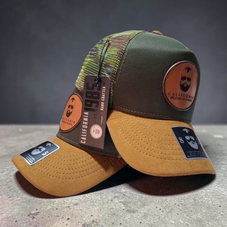 California Caps Green/Brown Trucker Hat Mesh Back Adjustable One Size Logo