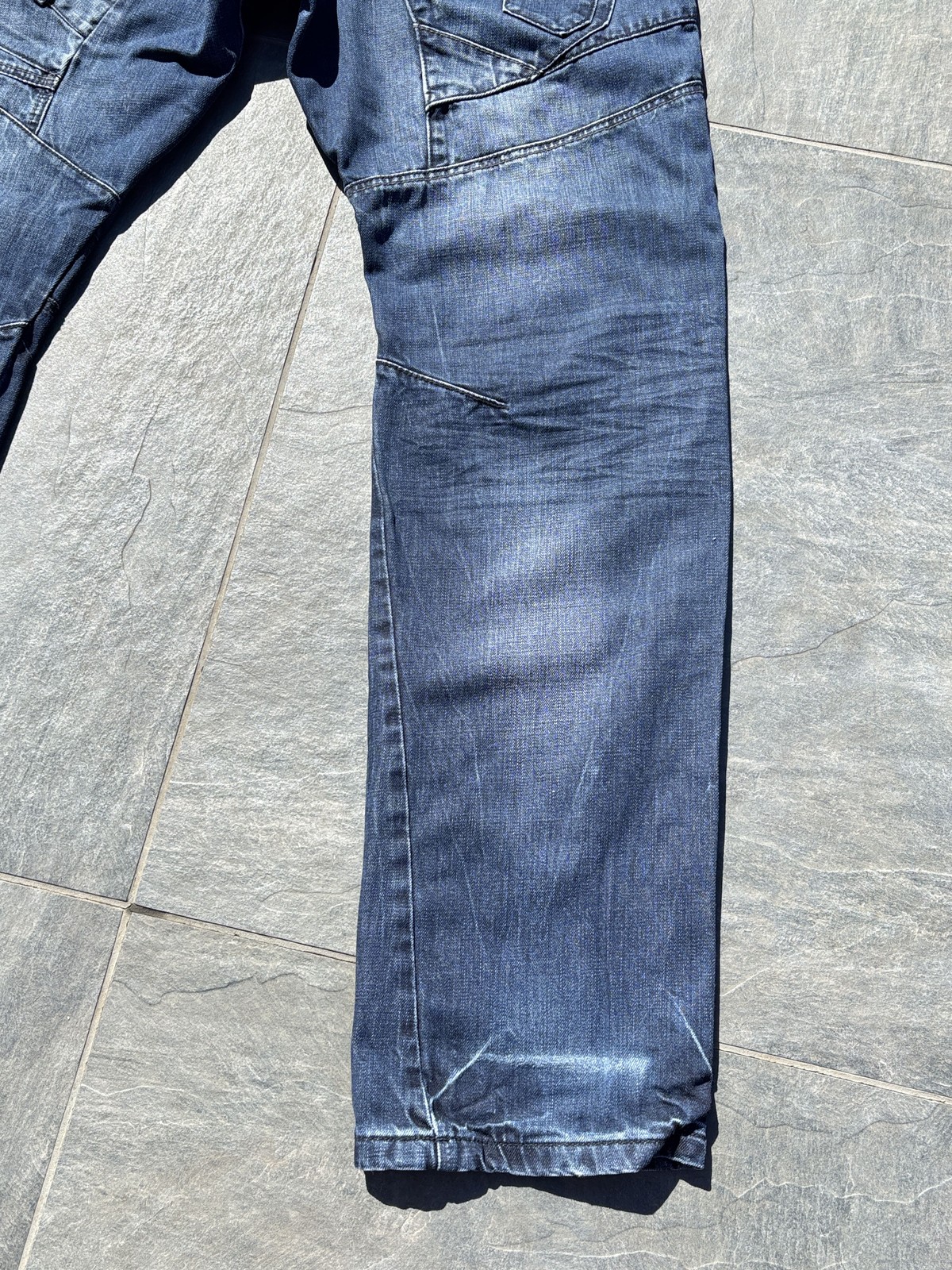 Retro ETO 9901 Mens Jeans 38L Blue Denim Streetwear Utility Cargo Distressed Y2K