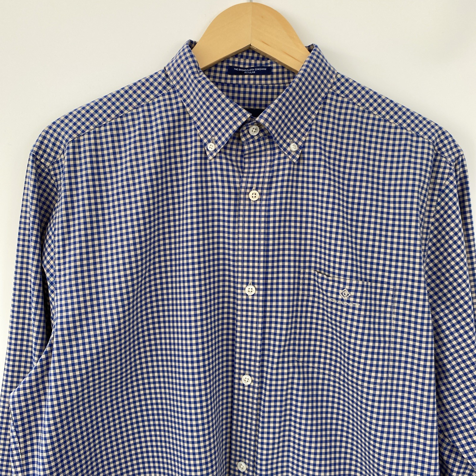 GANT Shirt Mens Large Blue Check Long Sleeve The Broadcloth Gingham Logo Cotton